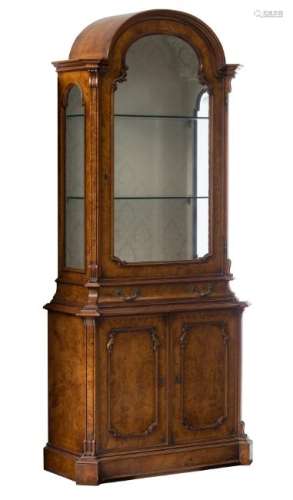 A burr-walnut veneered display cabinet, H 217 - W 97 -