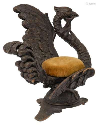 A rare sculpted pine stool of the grotto type, Italian