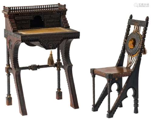 A ladies writing desk and a matching chair, Moorish