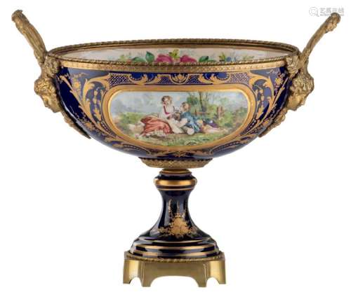 A blue royale ground, gold layered coupe in the Sevres