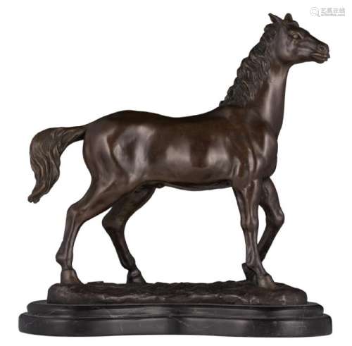 Milo, a horse, bronze on a 'noir Belge' marble base,