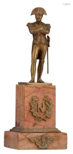 A Napoleon statue, polished bronze on a breche marble