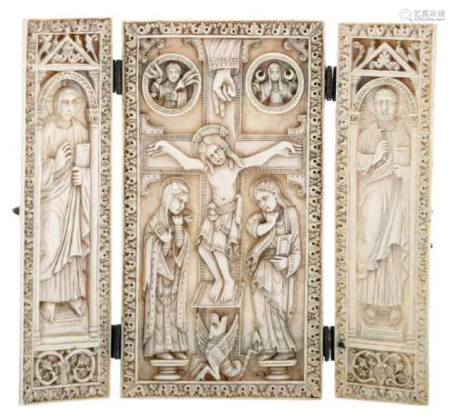 A small ivory altar tryptich in the Byzantine manner,