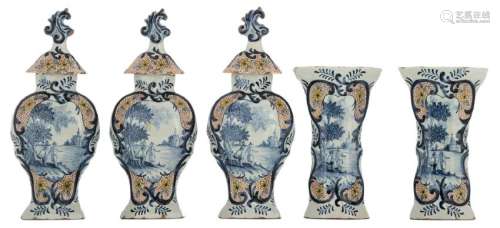 An 18thC North-French or Delft earthenware five-piece