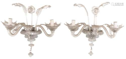 A pair of glass wall-lights in the venetian manner, H