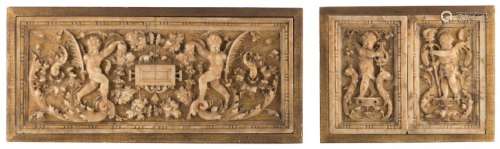 A three pieces alabaster frieze, renaissance decorated