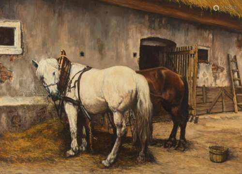 Verschuur W., a horse in a yard, oil on panel, 62 x 83