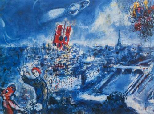 Chagall M., 'A view on Paris', industrial lithograph,