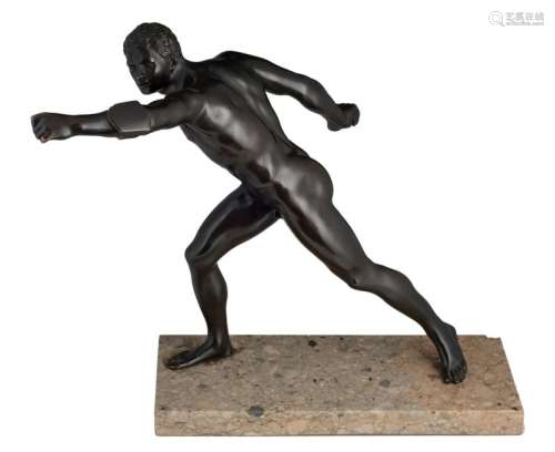 No visible signature, an athlete in action, a patinated