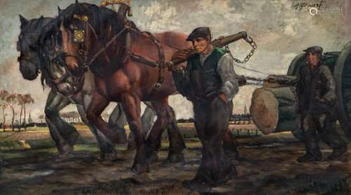 Gevaert, A., the wood transport, oil on canvas, dated