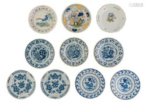 A lot of seven 18thC blue and white decorated Dutch