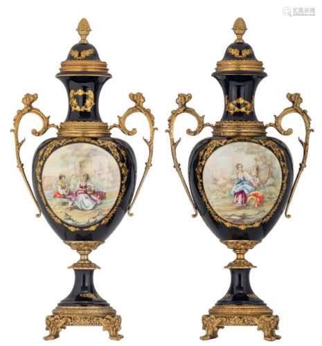 A pair of gilt brass mounted gold-layered bleu royal