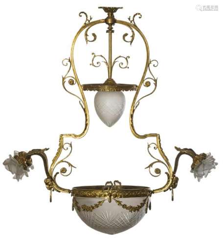 A Belle Epoque gilt brass Louis XVI-style chandelier,