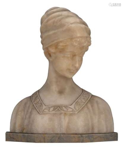 Non signed, the bust of a girl, Carrara marble, about