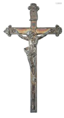 A cast silver crucifix, probably Low Countries and