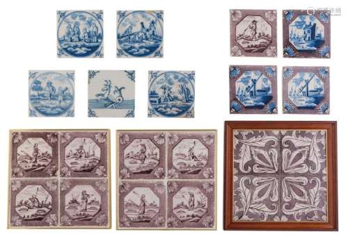 Two 18thC manganese decorated Dutch Delftware tile