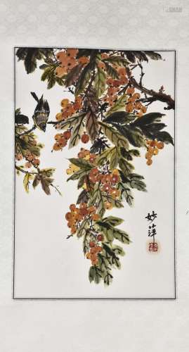 A CHINESE SCROLL PAINTING OF GRAPE AND BRID