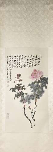 A CHINESE SCROLL PAINTING OF PEONY