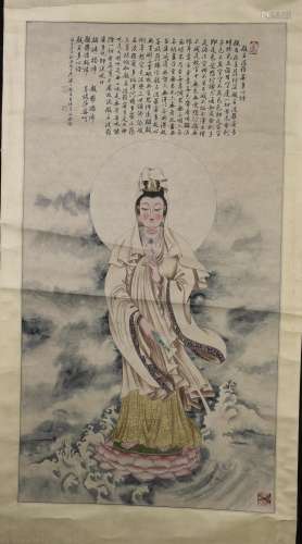 A CHINESE SCROLL PAINTING OF GUAN YIN