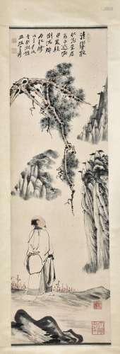 A CHINESE SCROLL PAINTING OF SCHOLAR