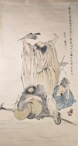 A CHINESE SCROLL PAINTING OF FIGURES