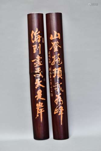 A PAIR OF BAMBOO CARVINGS