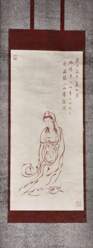 A CHINESE SCROLL PAINTING OF GUANYIN