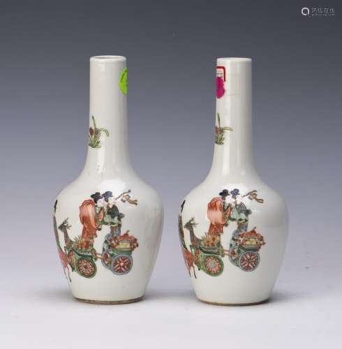 TWO FAMILLE VASES WITH PAINTING OF BEAUTIES