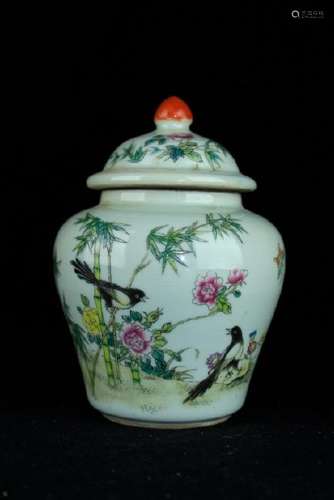 Chinese Qing Porcelain Famille Rose Jar with Lid