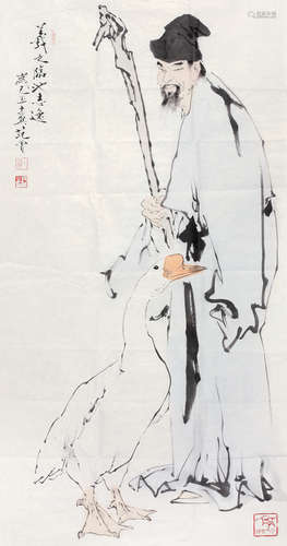 范曾（b.1938） 2009年作 羲之临池志逸 镜心 纸本设色