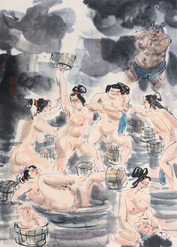 傅小石（1939～2016） 出浴图 立轴 纸本设色