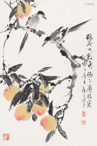 康宁（b.1950） 桃子压枝 镜心 纸本设色