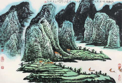 李行简（b.1937） 1998年作 山水 镜心 纸本设色