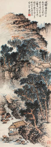 萧愻（1883～1944） 秋山层林别样春 立轴 纸本设色