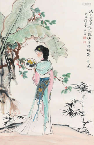 刘旦宅（1931～2011） 1979年作 蕉荫仕女 立轴 纸本设色