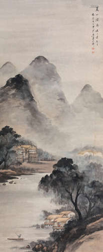 吴石仙（1845～1916） 夏山烟雨 立轴 绢本设色