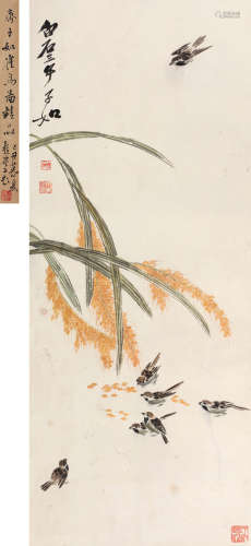 齐子如（1902～1955） 雀鸟图 立轴 纸本设色