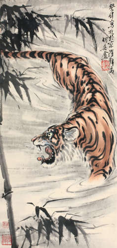 胡爽盦（1916～1988） 虎 立轴 纸本设色