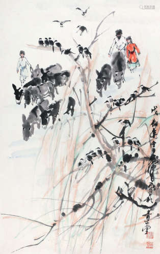 黄胄（1925～1997） 1988年作 赶驴图 镜心 纸本设色