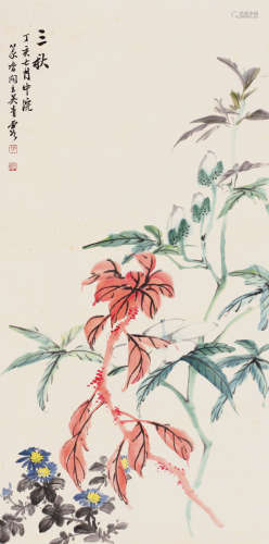 吴青霞（1910～2008） 2007年作 三秋 立轴 纸本设色