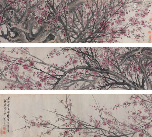 陈继儒（1558～1639） 红梅手卷 手卷 纸本设色