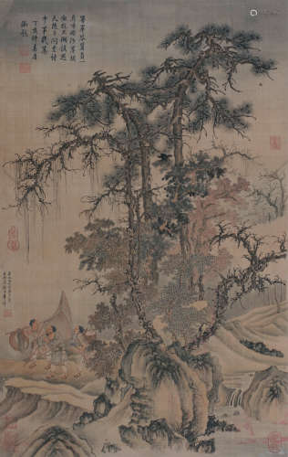 唐棣（1296～1364） 山水 立轴 绢本设色
