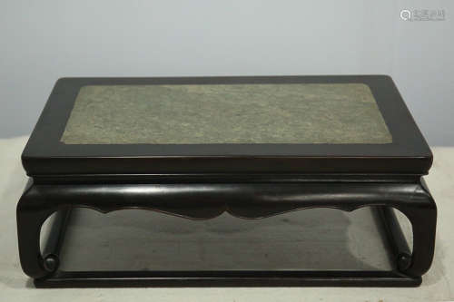 17-19TH CENTURY, A ROSEWOOD WITH STONE TEA TABLE, QING DYNASTY