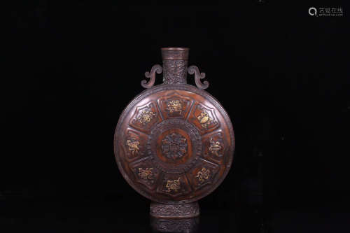 17-19TH CENTURY, A PALACE STYLE OLD BRONZE MOON SHAPE POT, QING DYNASTY