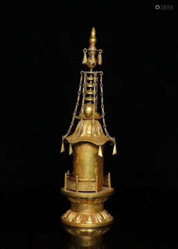 17-19TH CENTURY, A TIBETAN GILT BRONZE GEDANG TOWER, QING DYNASTY