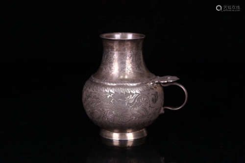 17-19TH CENTURY, A FLORAL&DRAGON PATTERN OLD SILVER POT, QING DYNASTY