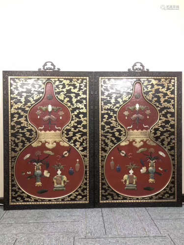17-19TH CENTURY, A TREASURE DESIGN LACQUER BASE HANGING SCREEN, QING DYNASTY