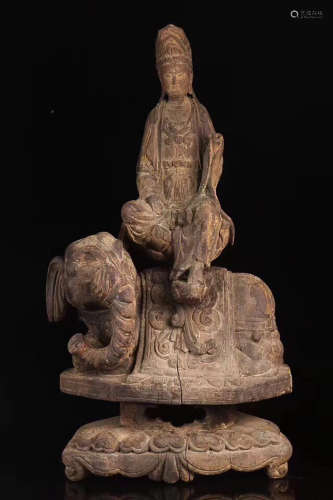 14-16TH CENTURY, A SAMANTABHADRA RIDING ELEPHANT DESIGN WOOD ORNAMANT, MING DYNASTY
