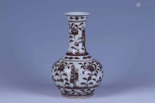 14-16TH CENTURY, A FLORAL PATTERN UNDERGLAZE RED VASE, MING DYNASTY