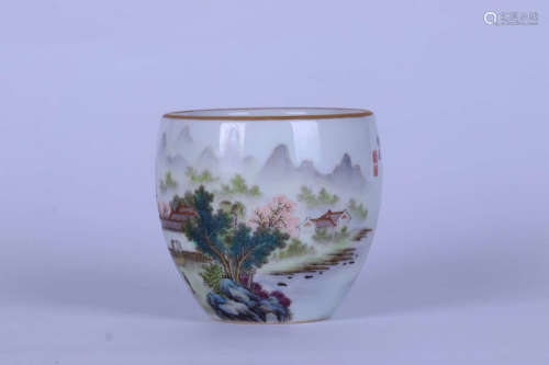 17-19TH CENTURY, A LANDSCAPE PATTERN WATER POT, QING DYNASTY